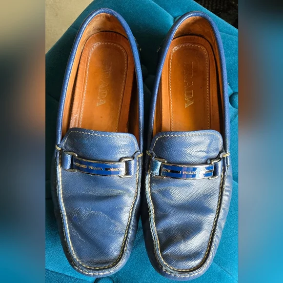 Prada Mens Blue Leather Loafer Sz 8 Prada Light Blue Pebbled Leather Loafers Size 38.5 US 8 8.5  main image 4